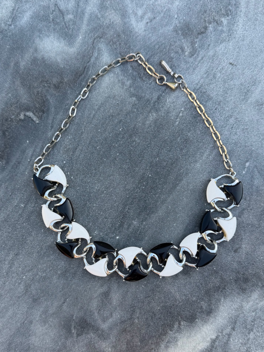 Vintage Black and White Enamel Link Necklace